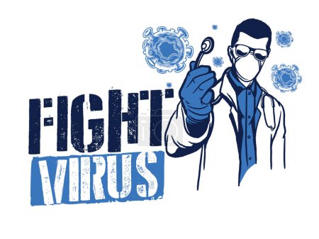 Téléchargez les illustrations : Illustration vectorielle lutte contre le virus corona covid-19. guérir le virus corona. les gens combattent le concept de virus. virus corona concept de vaccin. - en licence libre de droit