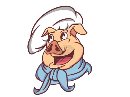 ilustración en la mascota del logotipo del chef de cerdo para el concepto de marca de restaurante de barbacoa de parrilla de cerdo