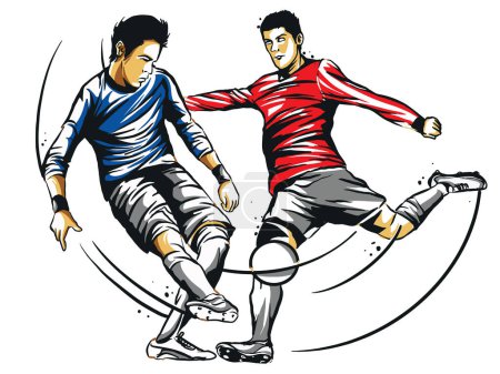 Illustration for A soccer player running with the ball in tournament - Royalty Free Image
