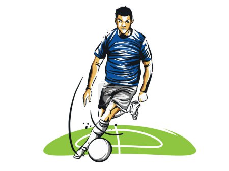 un jugador de fútbol corriendo con la pelota en el torneo