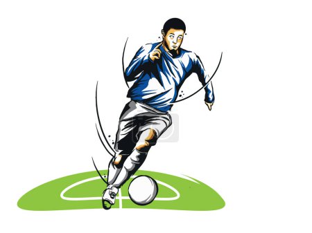 Illustration for A soccer player running with the ball in tournament - Royalty Free Image