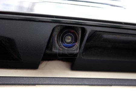 Photo for Rear view camera. Car exterior. Modern electric car rear view camera for parking assistance. - Royalty Free Image