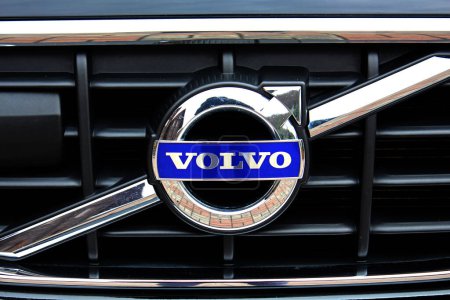 Photo for Vinnytsia, Ukraine; March 23, 2024. Volvo XC60 radiator grill. Close up Volvo emblem. Volvo logo. Front view. - Royalty Free Image
