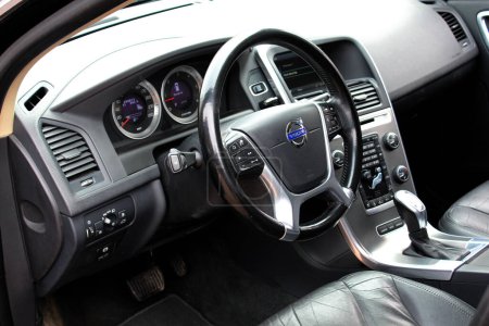 Photo for Vinnytsia, Ukraine; March 23, 2024. Volvo XC60 driver seat. Volvo XC60 interior. Volvo XC90 dashboard. Volvo steering wheel. - Royalty Free Image