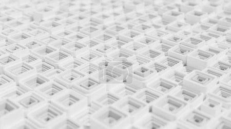 Téléchargez les photos : Cubes géométriques 3D. Formes 3D. Couleur blanc et gris lisse art 3D - en image libre de droit
