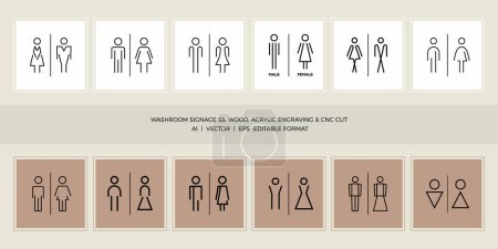 Illustration for Washroom, Restroom, Toilet Signage SS, MDF, Wood, Acrylic Engraving and CNC Cut, Editable Format outline artwork  Illustrations, Vector, Eps - Royalty Free Image