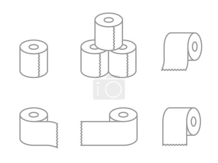 Toilet paper line drawing icon set (variations)