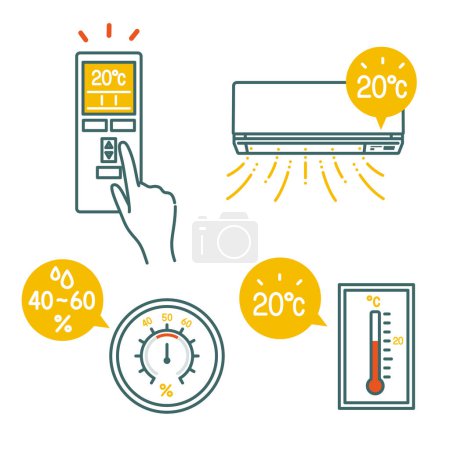 Climatiseur d'hiver mesures d'économie d'énergie illustration set (contrôle de la température / contrôle de l'humidité)