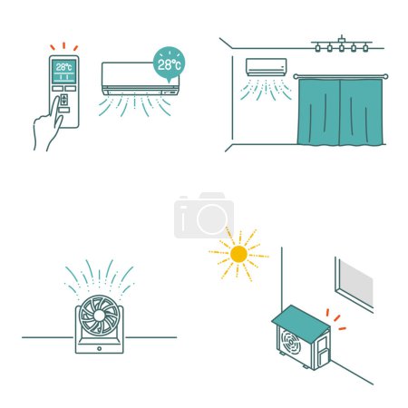 Summer air conditioner power saving illustration set