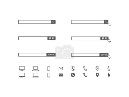 Conjunto de iconos que se pueden utilizar para la información de la empresa (búsqueda, teléfono, correo electrónico, smartphone, icono de la PC)