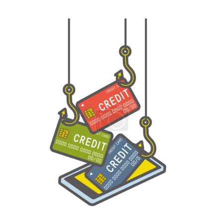 Illustration for Credit card information stolen from smartphone - Royalty Free Image