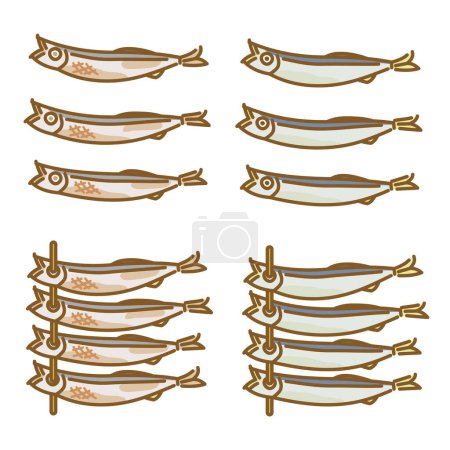 Illustration for Food icon set (autumn): Simple and cute aim (dried fish) - Royalty Free Image
