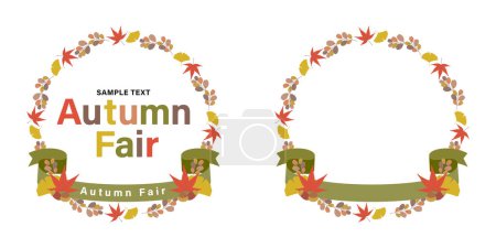 Illustration for Autumn frame: simple wreath-style frame of fallen leaves (circular with ribbon) - Royalty Free Image