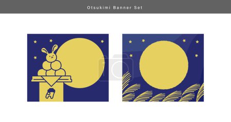 Autumn banner set_Simple and cute autumn moon viewing