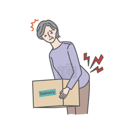 Illustration for Senior woman lifting luggage and hurting her back - Royalty Free Image