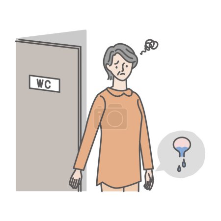 Eine Seniorin, die sich nach dem Toilettengang mit Urinresten unwohl fühlt
