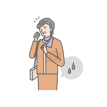 Illustration for A senior woman who notices sudden urine leakage while going out - Royalty Free Image