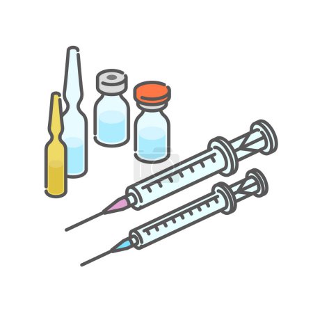 Téléchargez les illustrations : Soins de santé : une seringue et une ampoule pour flacon - en licence libre de droit