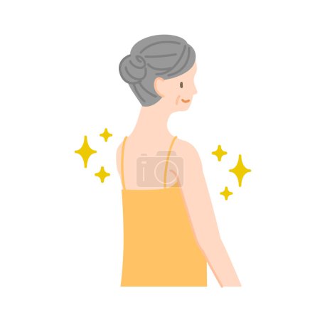Illustration for A smiling senior woman who is happy to have a beautiful back (back view) - Royalty Free Image