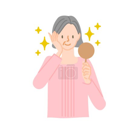 Illustration for A smiling senior woman who is happy with her beautiful face - Royalty Free Image