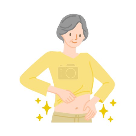 Illustration for A smiling senior woman is happy to have a beautiful stomach - Royalty Free Image