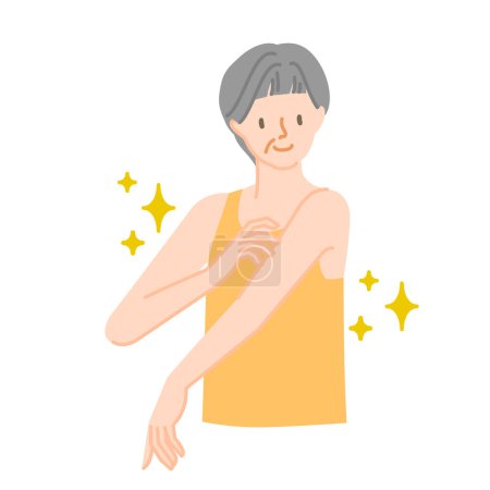Illustration for A smiling senior woman who is happy that her arms are beautiful - Royalty Free Image