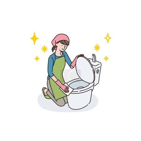 Ilustración de Mujer joven limpiando el inodoro - Imagen libre de derechos