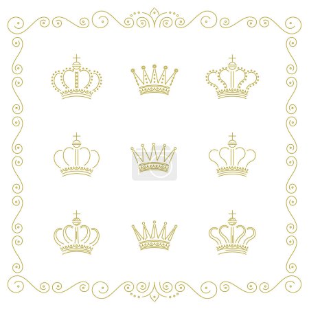 Set of 3 frames and icons: Crown