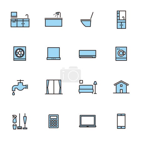 Conjunto de iconos simples: limpieza de la casa