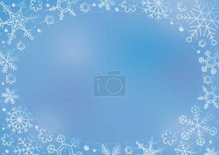 Téléchargez les photos : Cadre : Flocon de neige brillant fond bleu et cadre ovale (vecteur) - en image libre de droit