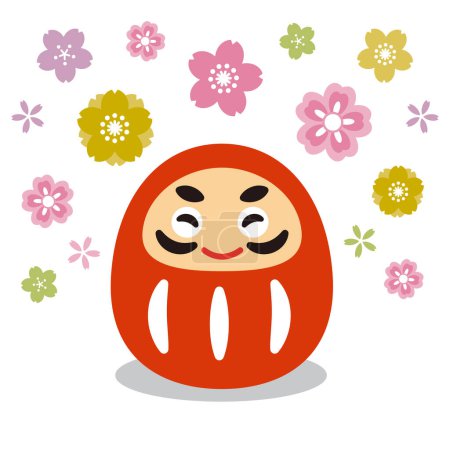 Seasonal materials: smiling daruma and cherry blossom icon set