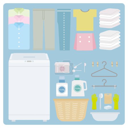 Téléchargez les illustrations : Set de blanchisserie pour machine à laver verticale - en licence libre de droit