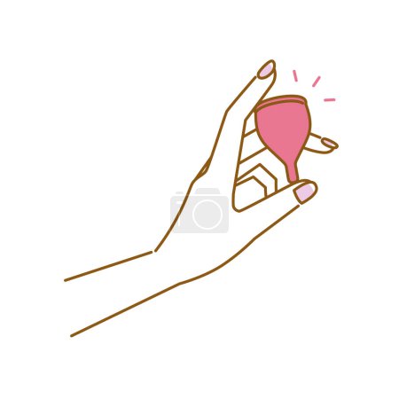 Illustration for Women's health: image of a beautiful woman's hand holding a menstrual cup, a sanitary product - Royalty Free Image