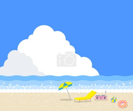 Material de verano: refrescante cielo azul con nubes de trueno y paisaje marino