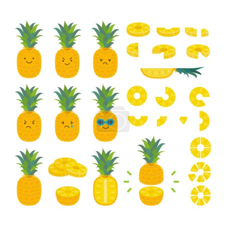 Ensemble icône de fruits d'été : ananas simple et mignon