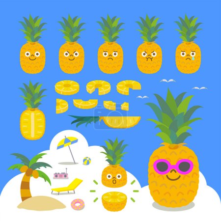 Summer fruit icon set: simple and cute pineapple