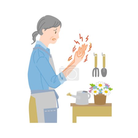 Síntomas menopáusicos en mujeres: mujeres mayores que sufren de rigidez, dolor y entumecimiento en las manos