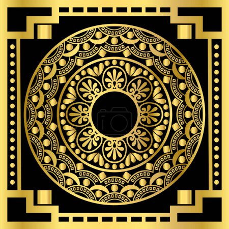 Illustration for Luxury mandala in gold color on a black background with a golden frame.  Ethnic art design for the cover,  card template, flyer, print.Vector illustration. - Royalty Free Image
