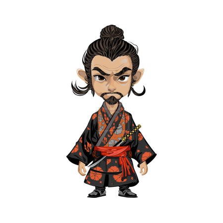  Cartoon ernsthafte japanische samurai.Vector Illustration.