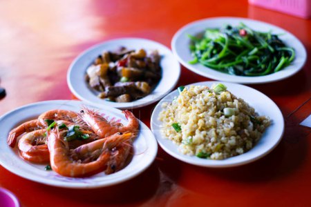 Photo for Asian Flavors, Tempting Chinese Culinary, Shrimp, Wild Boar, Fried Rice, Taiwan - Royalty Free Image