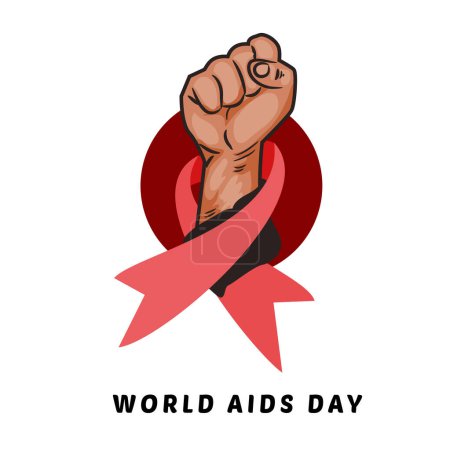 Illustration for World aids day concept. vector hand holding ribbon and red aids day. - Royalty Free Image