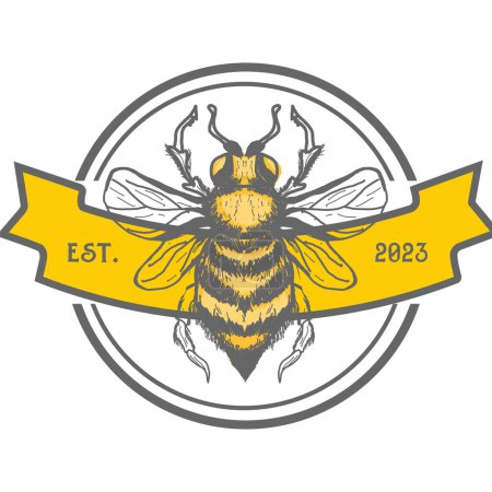 Ilustración de Emblema de la abeja con escudo y abejas. ilustración vectorial - Imagen libre de derechos