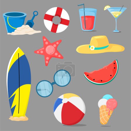 Téléchargez les illustrations : Illustration vectorielle des icônes des voyages d'été - en licence libre de droit