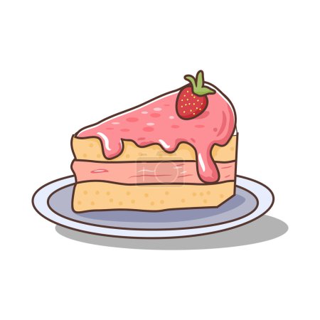 Téléchargez les illustrations : Gâteau aux fraises avec illustration vectorielle crème et dessert - en licence libre de droit