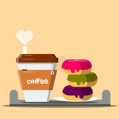 Illustration for Flat design vector illustration of coffee shop and donut - Royalty Free Image