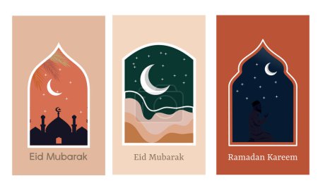 Téléchargez les illustrations : Ensemble de bannières ramadan kareem, avec mosquée et lune - en licence libre de droit