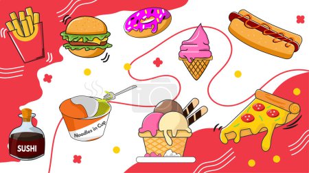 Illustration for Fast food menu design, junk food concept, vector illustration - Royalty Free Image