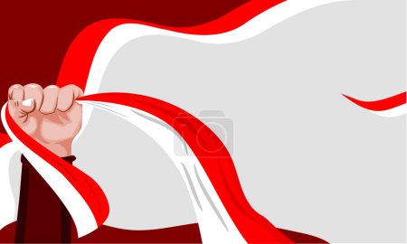 Illustration for Hand hold a red and white ribbon with a white background - Royalty Free Image