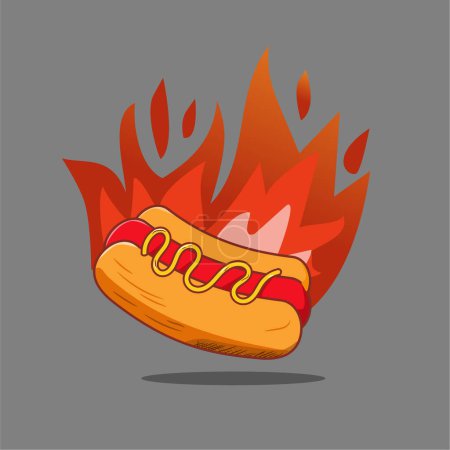 Téléchargez les illustrations : Hot dog avec flamme chaude. - en licence libre de droit