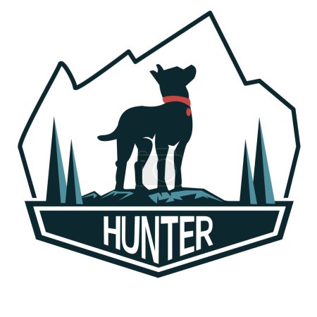 Illustration for Dog hiking with a mountain logo design vector. - Royalty Free Image